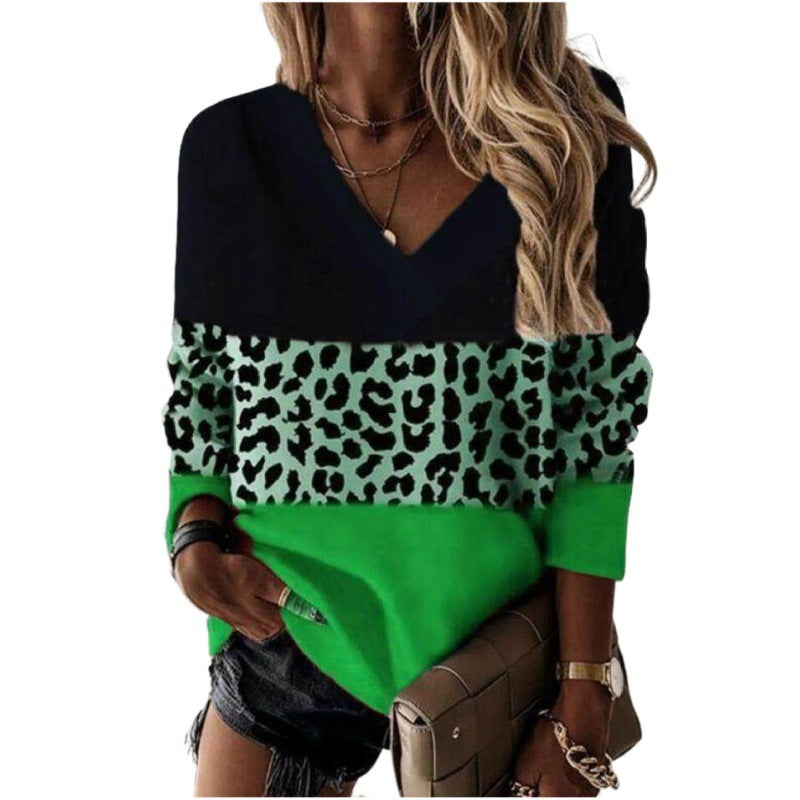 Sweatshirt Col V – Manches Longues Imprimé Léopard