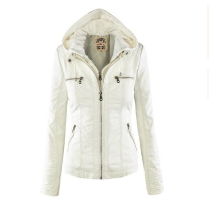 Veste en Simili Cuir avec Capuche Amovible