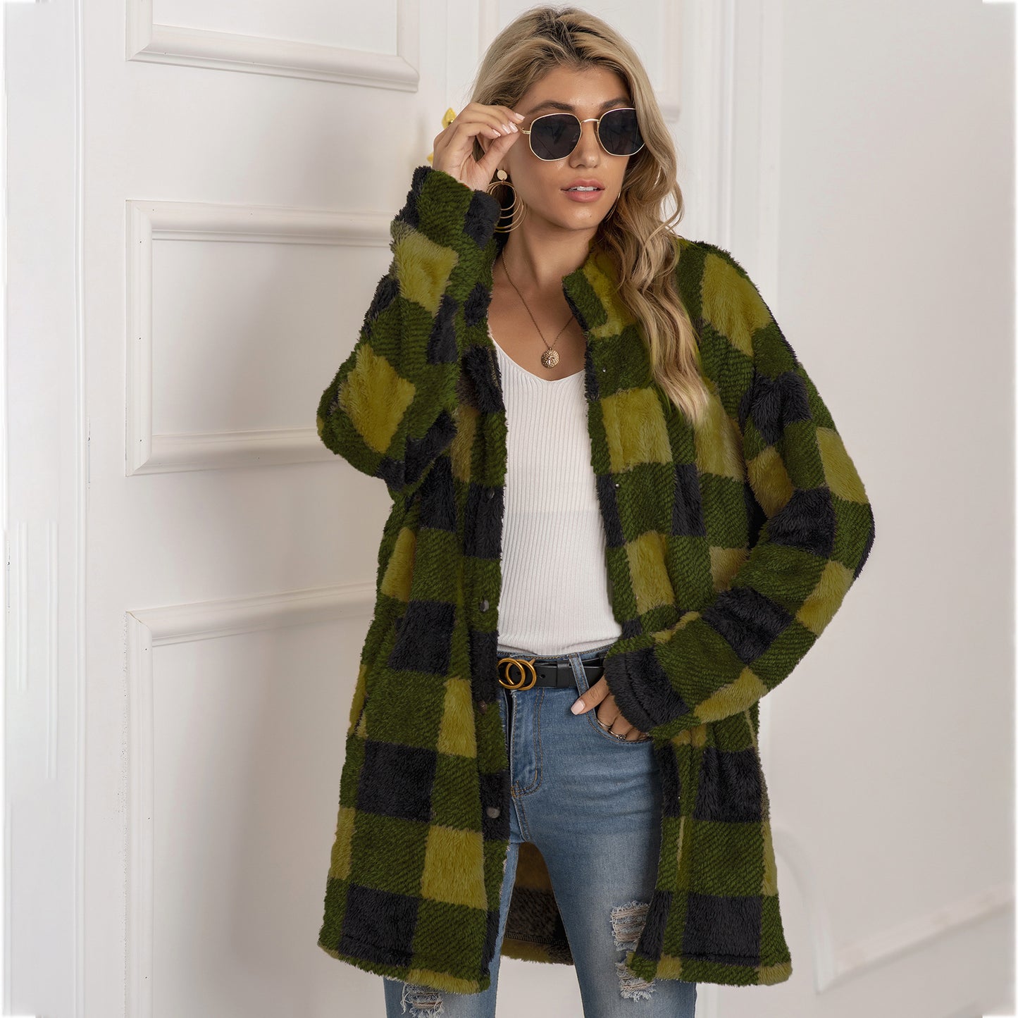 Veste Polaire à Carreaux Colorblock