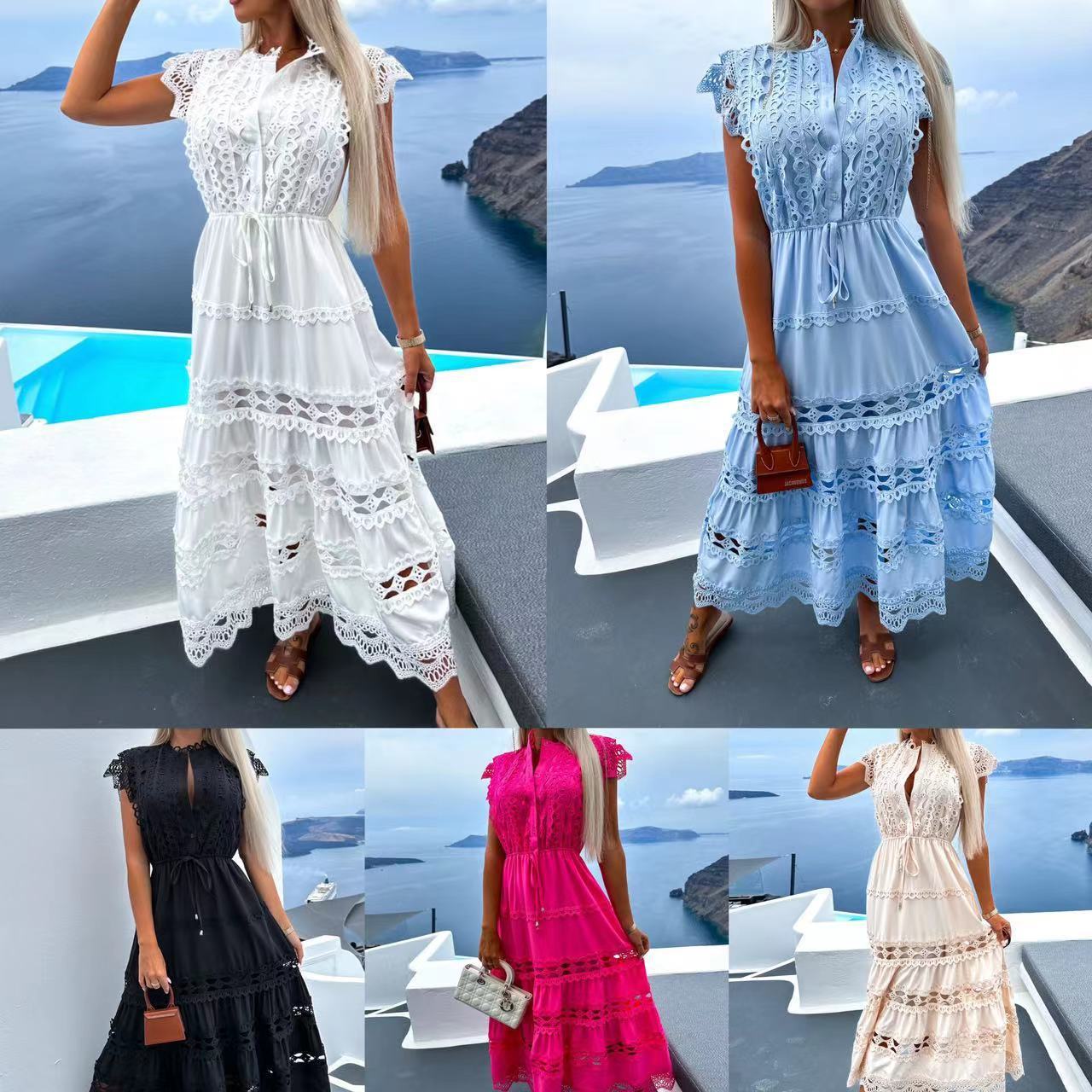 CIEL D'ÉTÉ ROBE LONGUE DENTELLE ÉLÉGANTE