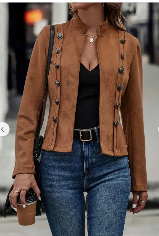 Retro Suede Double Breasted Short Jacket