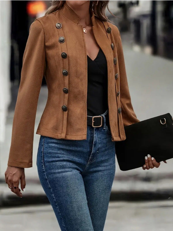 Retro Suede Double Breasted Short Jacket