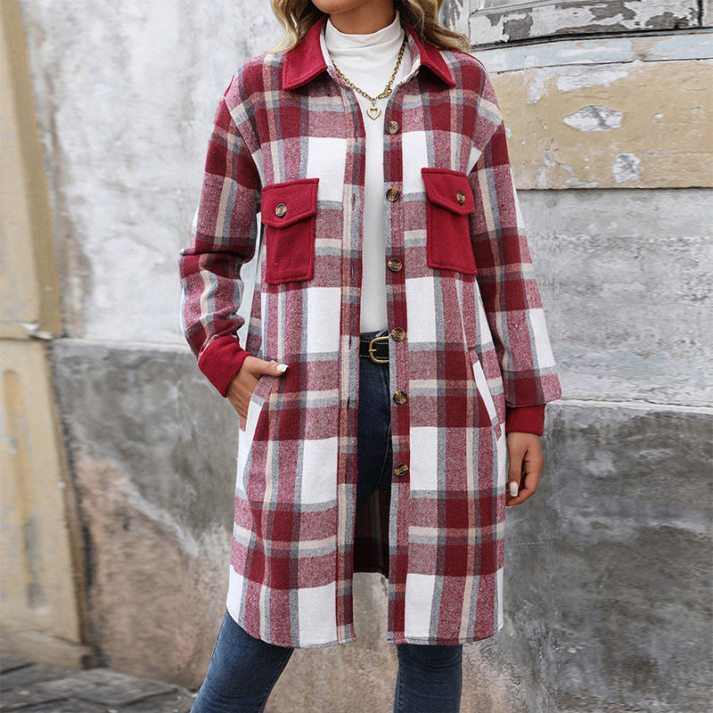 Manteau Long à Carreaux Brossé