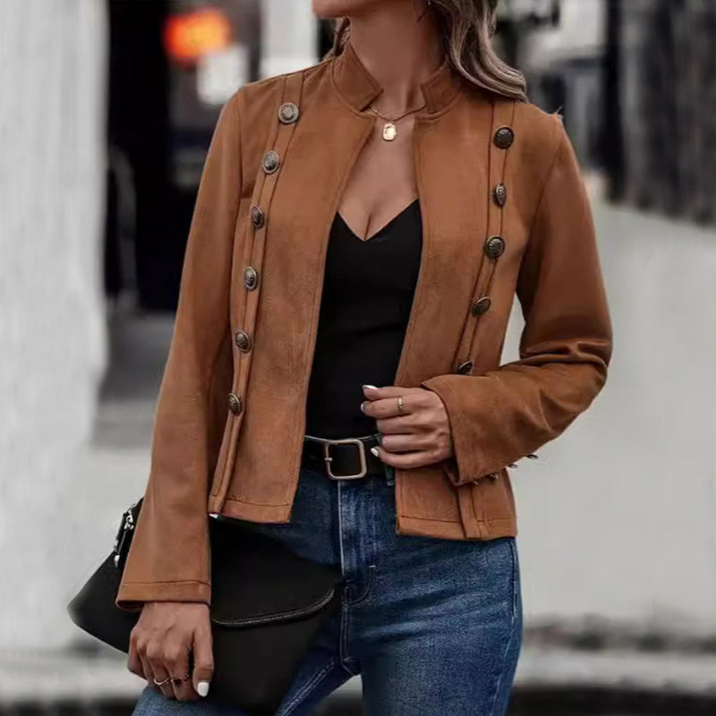 Retro Suede Double Breasted Short Jacket