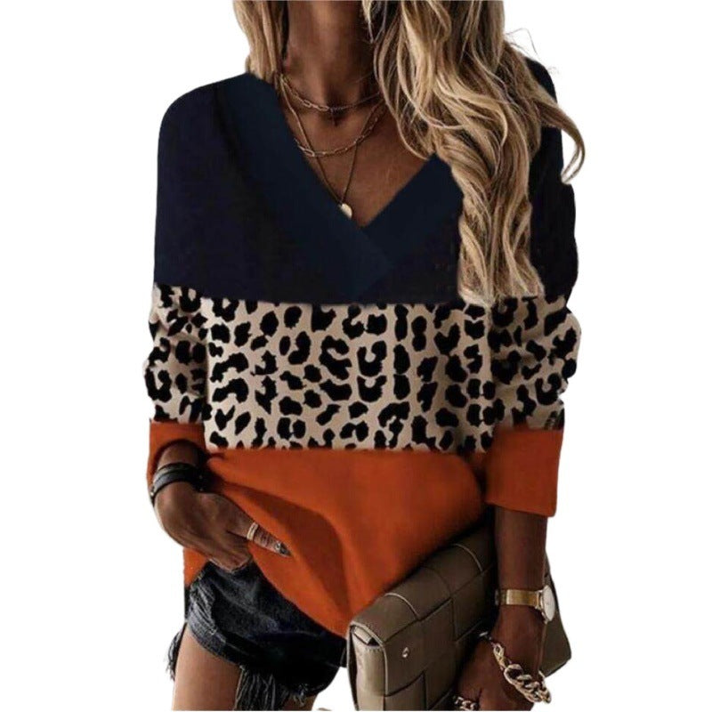 Sweatshirt Col V – Manches Longues Imprimé Léopard