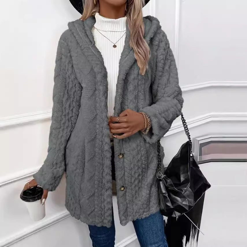 Long Hooded Coat - Button-Down Cardigan for Winter