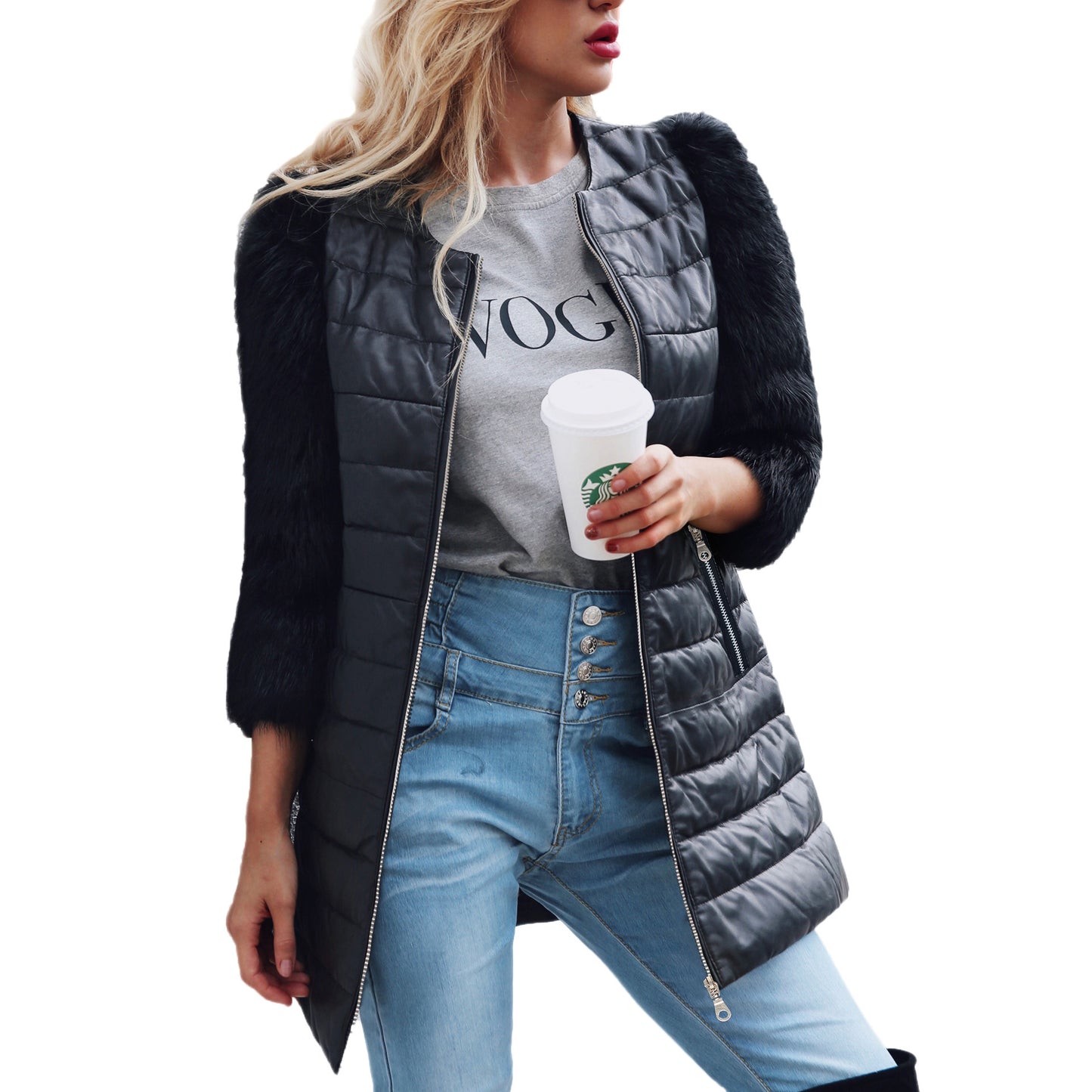 Veste Longue en Similicuir et Fausse Fourrure – Élégance Audacieuse