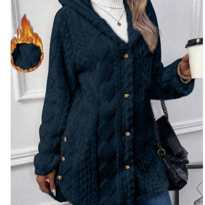 Long Hooded Coat - Button-Down Cardigan for Winter
