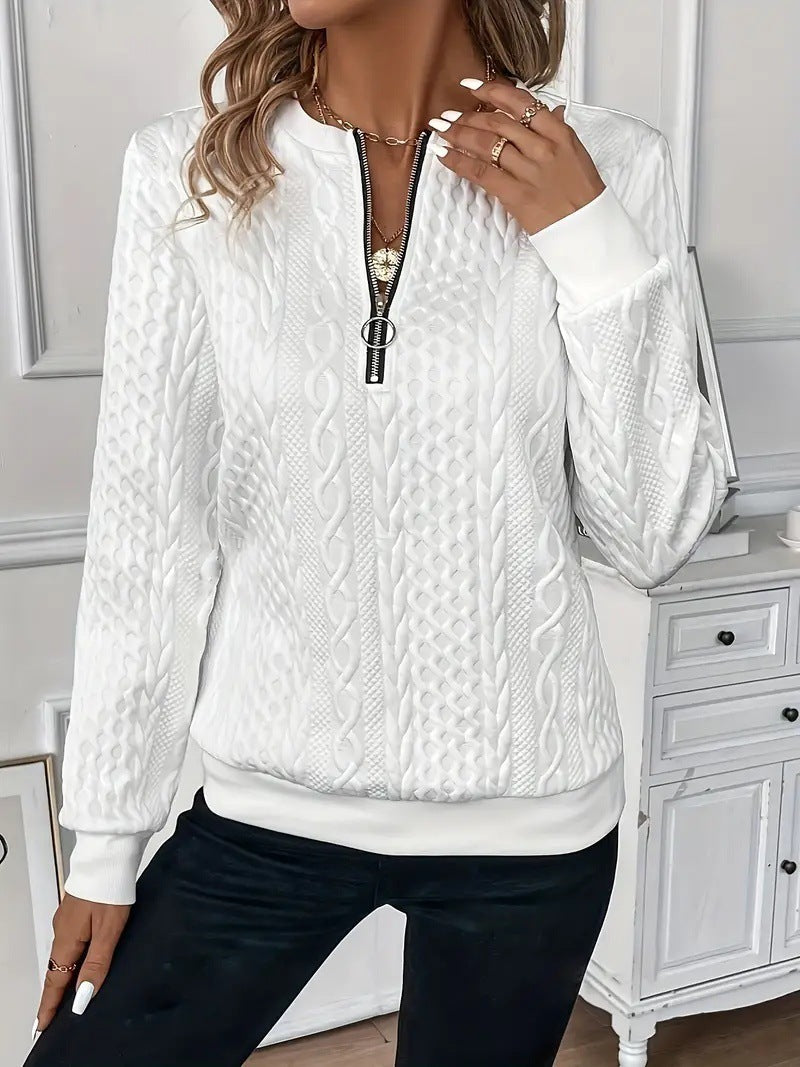 Pull Décontracté Uni à Demi-manches et Fermeture Éclair