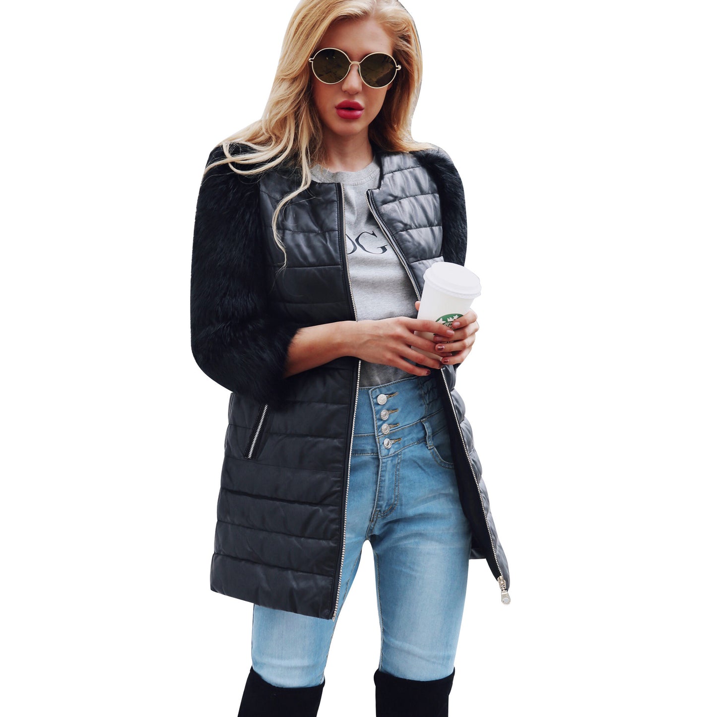 Veste Longue en Similicuir et Fausse Fourrure – Élégance Audacieuse