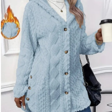 Long Hooded Coat - Button-Down Cardigan for Winter