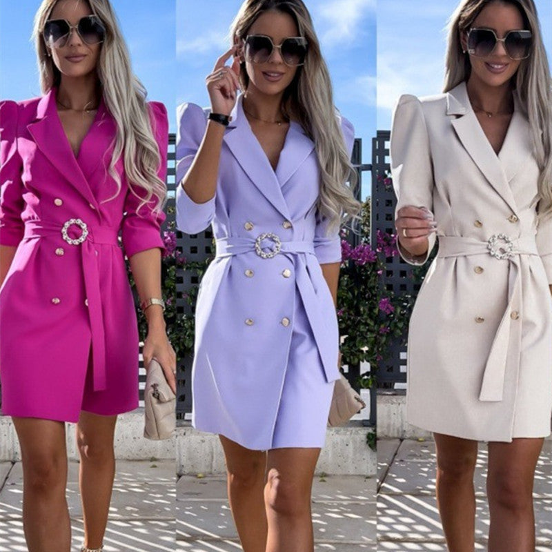 Elegant Blazer Dress with Belt – Chic Tailored Style