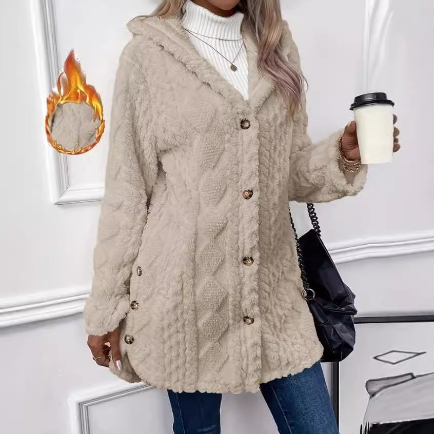 Long Hooded Coat - Button-Down Cardigan for Winter