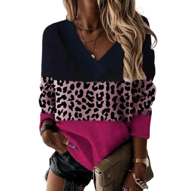 Sweatshirt Col V – Manches Longues Imprimé Léopard
