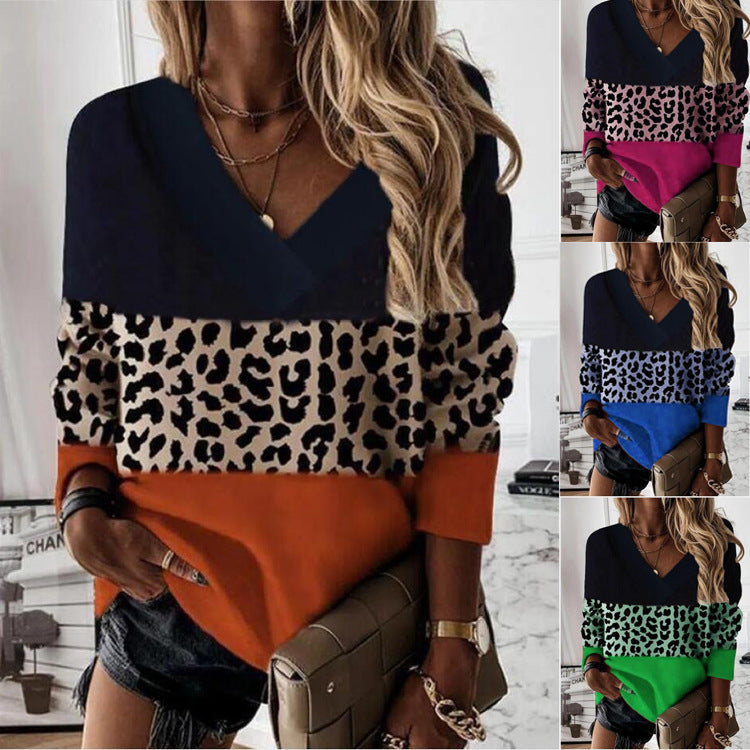 Sweatshirt Col V – Manches Longues Imprimé Léopard