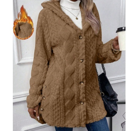 Long Hooded Coat - Button-Down Cardigan for Winter