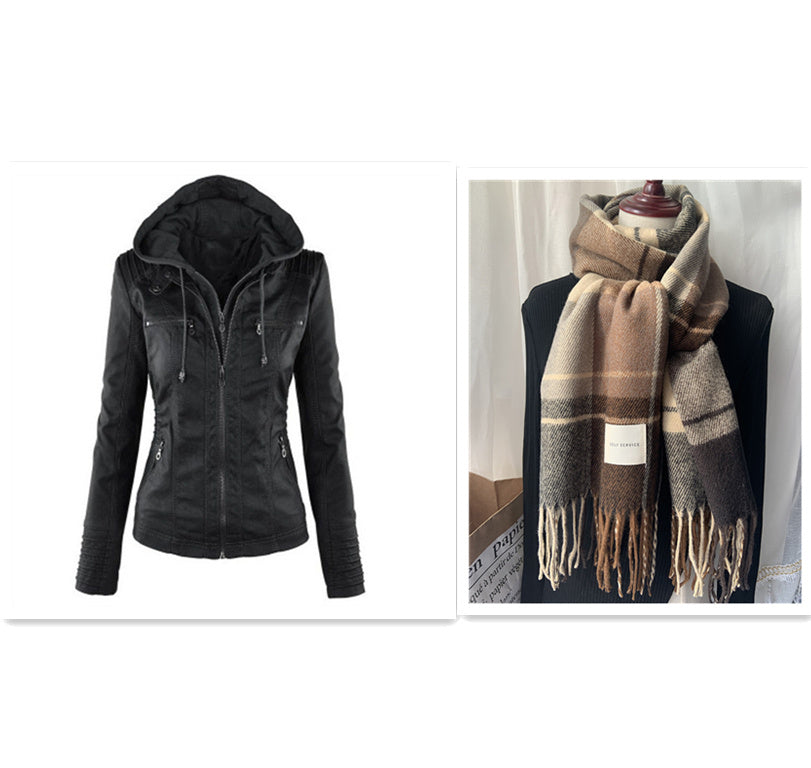 Veste en Simili Cuir avec Capuche Amovible