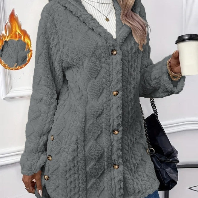 Long Hooded Coat - Button-Down Cardigan for Winter