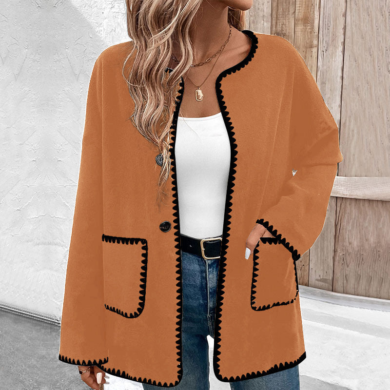 Manteau Bicolore Longue Manche avec Poches