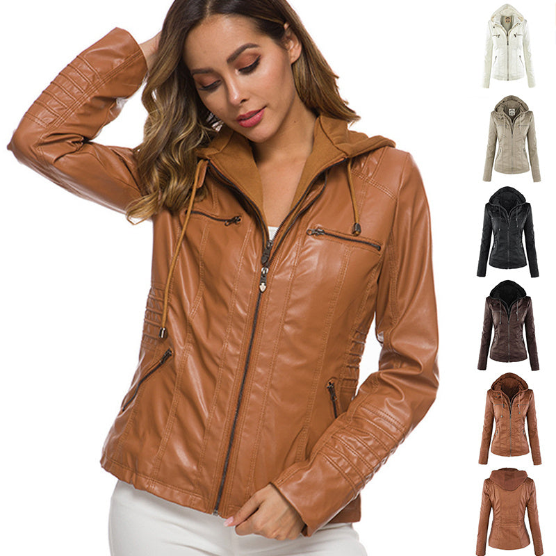 Veste en Simili Cuir avec Capuche Amovible