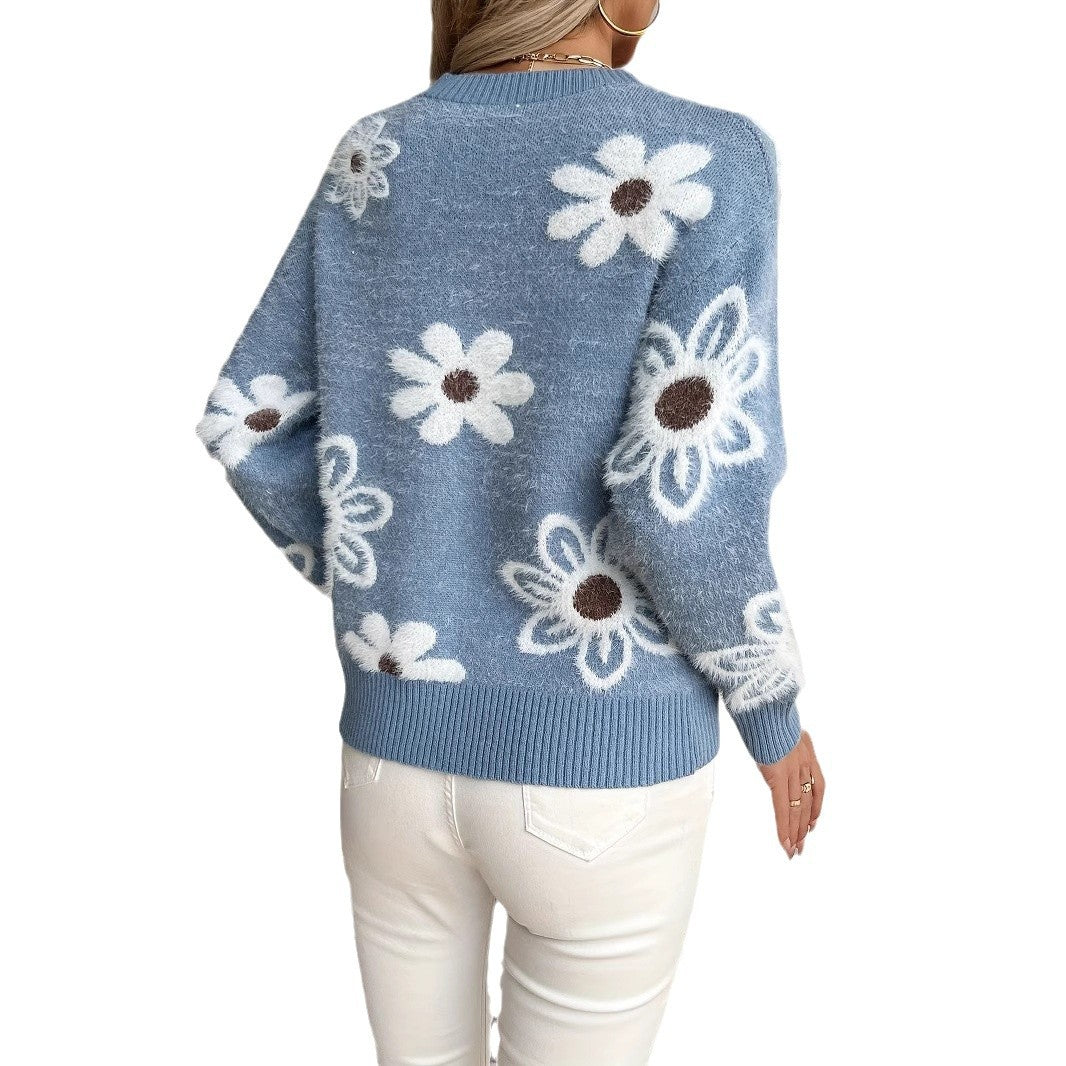 Pull Élégant à Motifs Floraux – Style Décontracté et Tendance
