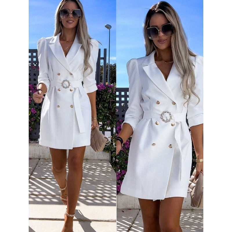 Elegant Blazer Dress with Belt – Chic Tailored Style