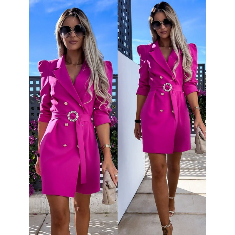 Elegant Blazer Dress with Belt – Chic Tailored Style
