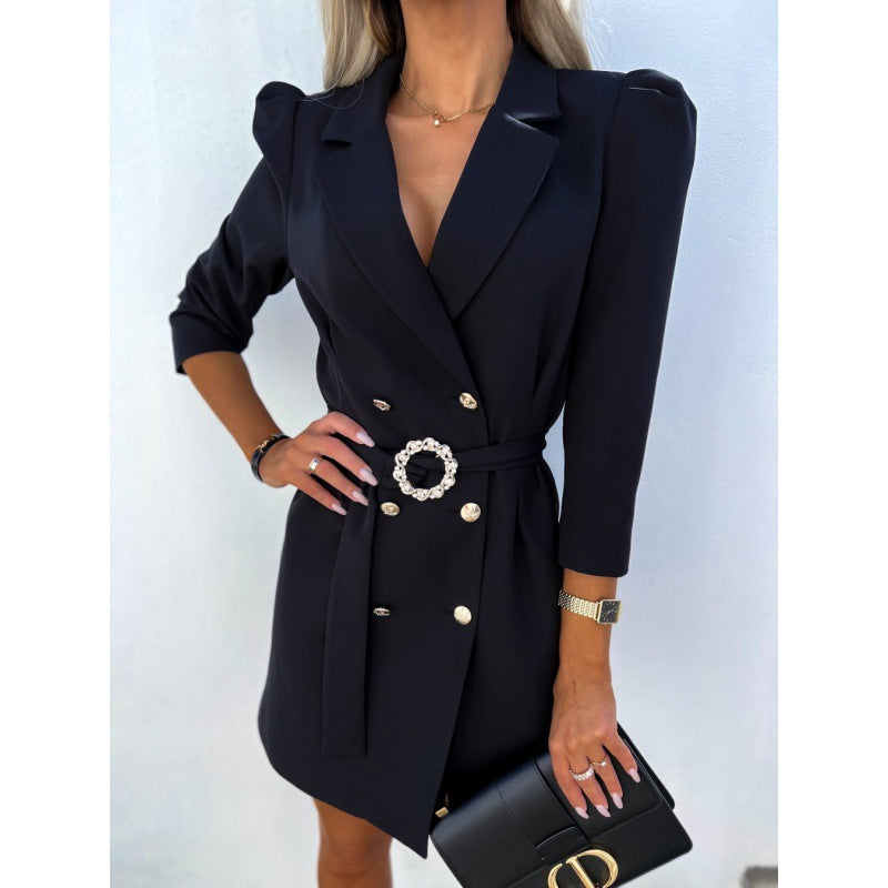 Elegant Blazer Dress with Belt – Chic Tailored Style