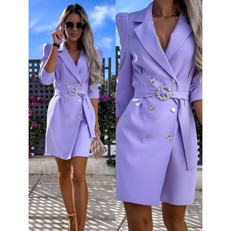 Elegant Blazer Dress with Belt – Chic Tailored Style