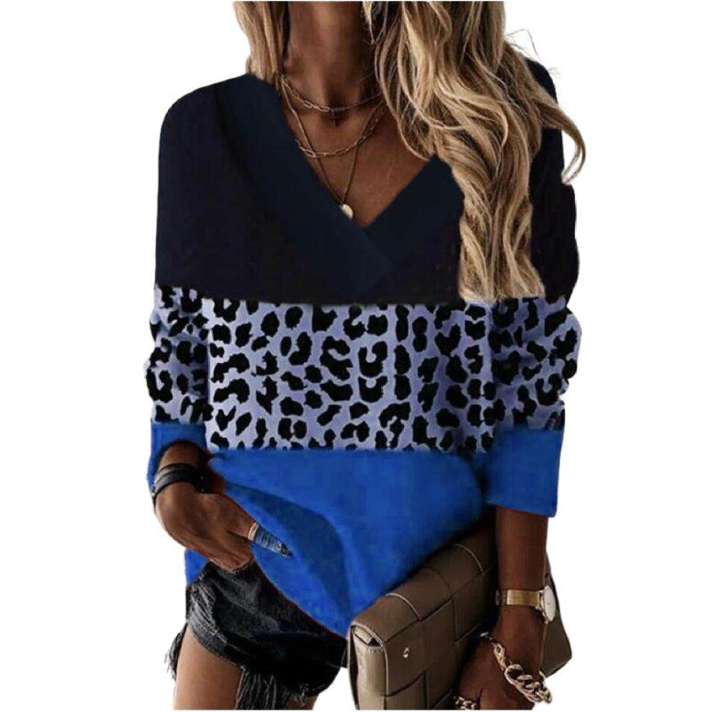 Sweatshirt Col V – Manches Longues Imprimé Léopard
