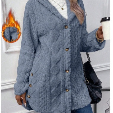 Long Hooded Coat - Button-Down Cardigan for Winter