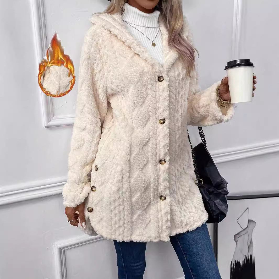 Long Hooded Coat - Button-Down Cardigan for Winter