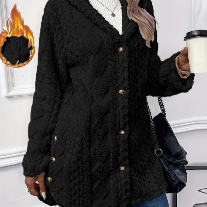 Long Hooded Coat - Button-Down Cardigan for Winter