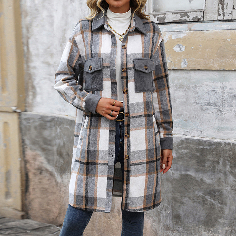 Manteau Long à Carreaux Brossé