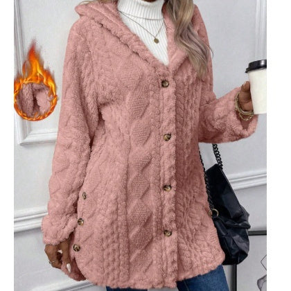 Long Hooded Coat - Button-Down Cardigan for Winter