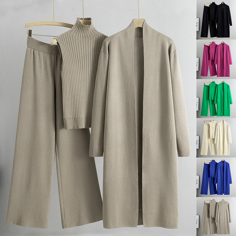 Ensemble 3 Pièces– Gilet Sans Manches, Long Cardigan et Pantalon Large