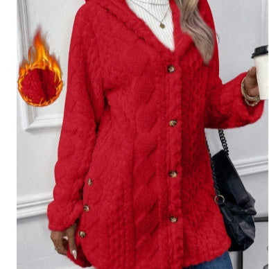 Long Hooded Coat - Button-Down Cardigan for Winter