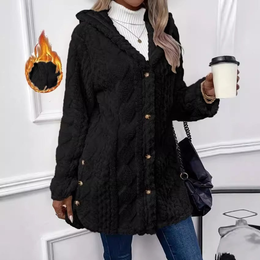 Long Hooded Coat - Button-Down Cardigan for Winter