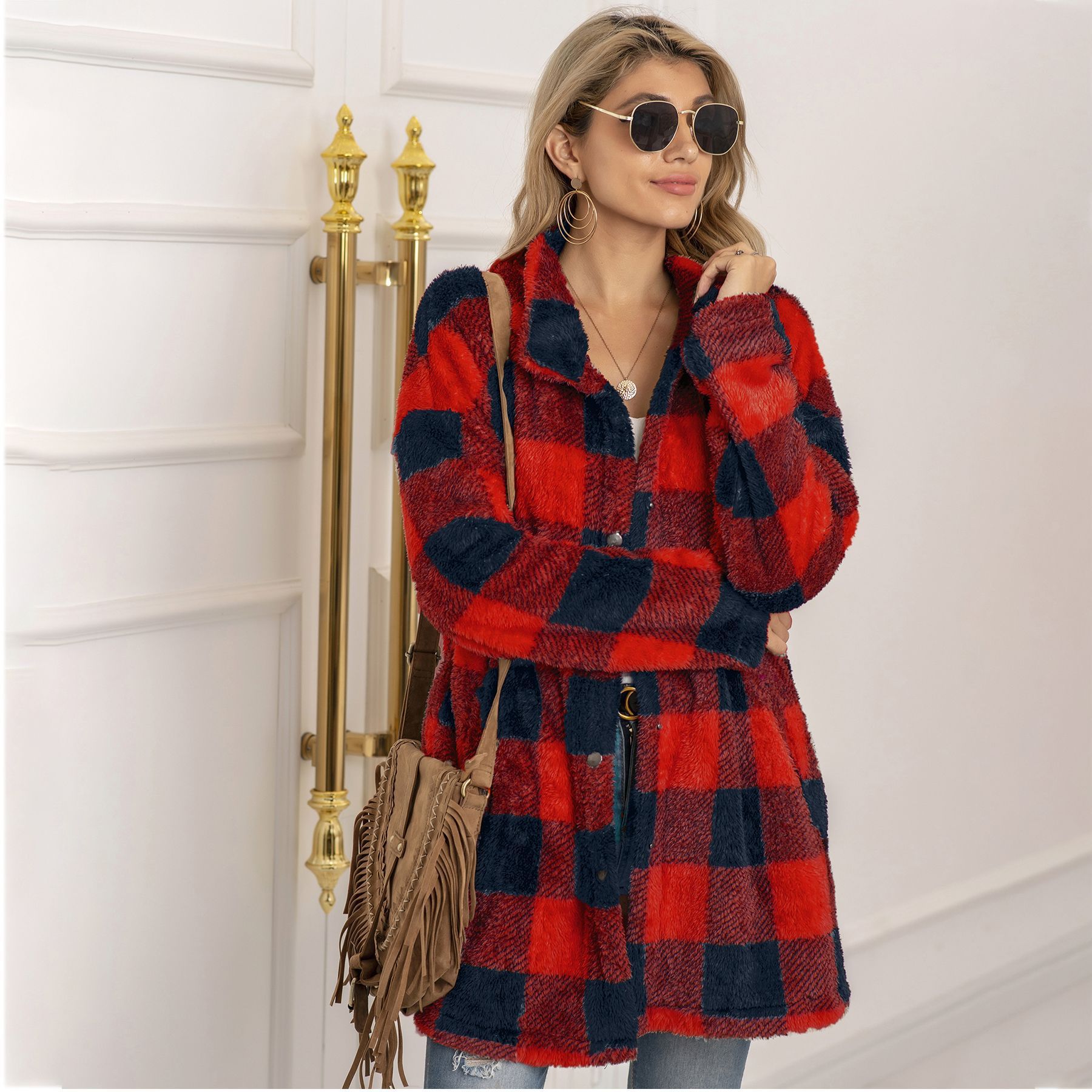 ThCreasa Veste à capuche doublée en polaire Sherpa pour fee, bleu ThCreasa Veste à capuche doublée en polaire Sherpa pour fee, bleu