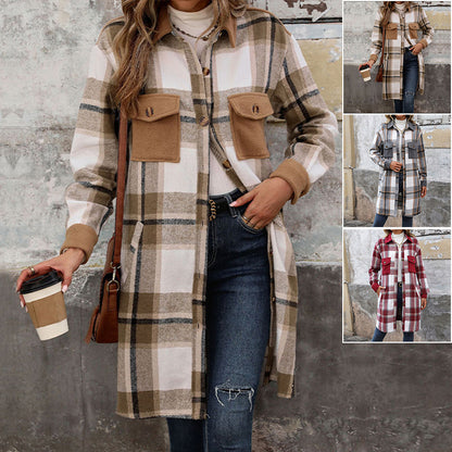 Manteau Long à Carreaux Brossé