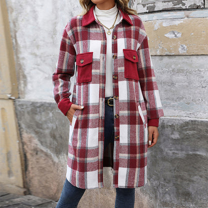 Manteau Long à Carreaux Brossé
