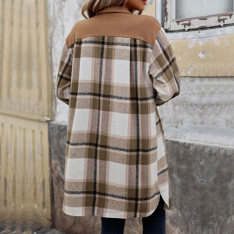 Manteau Long à Carreaux Brossé