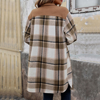 Manteau Long à Carreaux Brossé