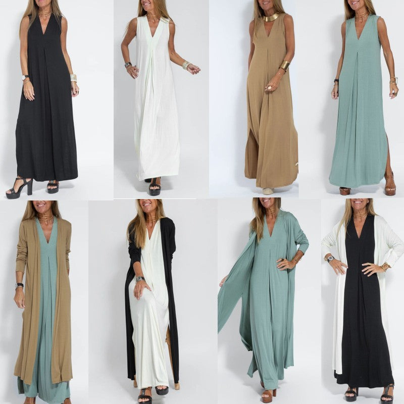Élise - Robe Longue & Cardigan Flottant