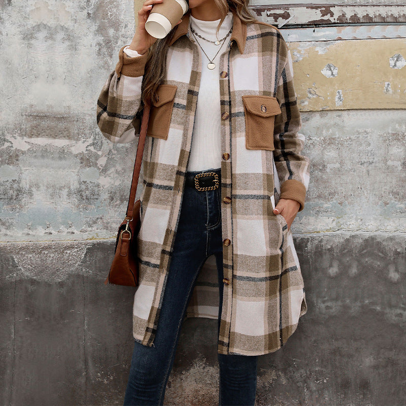 Manteau Long à Carreaux Brossé