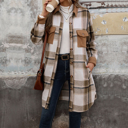 Manteau Long à Carreaux Brossé