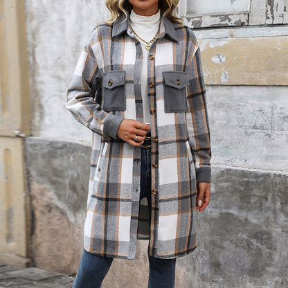 Manteau Long à Carreaux Brossé